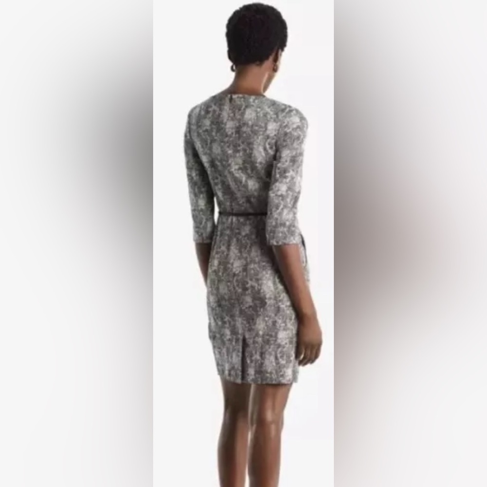 MM LaFleur Etsuko Crackle Sheath Dress 3/4 Sleeve Black Gray Round‎ Neck Size 12 - Picture 8 of 9